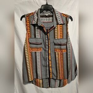 Mileage Ladys Orange Black Sleeveless Button Down Shirt Size 3X